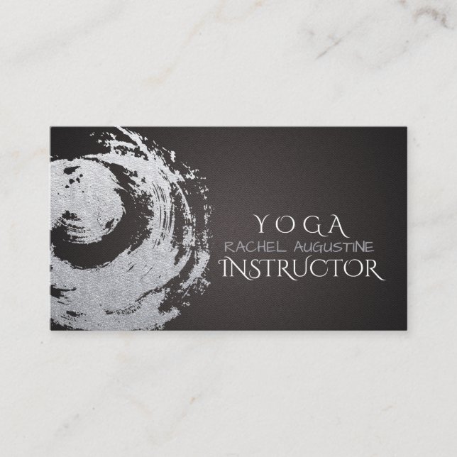Yoga Meditation Instructor Black Silver ZEN Symbol Visitkort (Framsida)