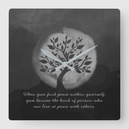 Yoga Meditation Instructor Black White Träd citat Fyrkantig Klocka