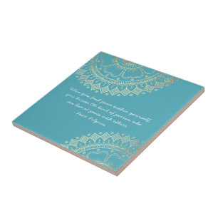 Yoga Meditation Instructor Blue Guld Mandala Quote Kakelplatta
