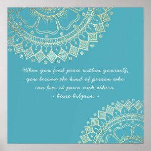 Yoga Meditation Instructor Blue Guld Mandala Quote Poster
