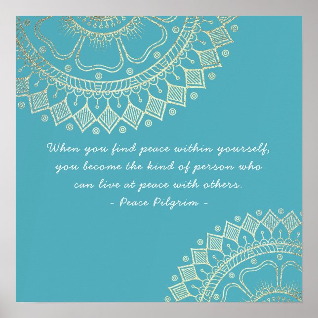 Yoga Meditation Instructor Blue Guld Mandala Quote Poster (Framsidan)