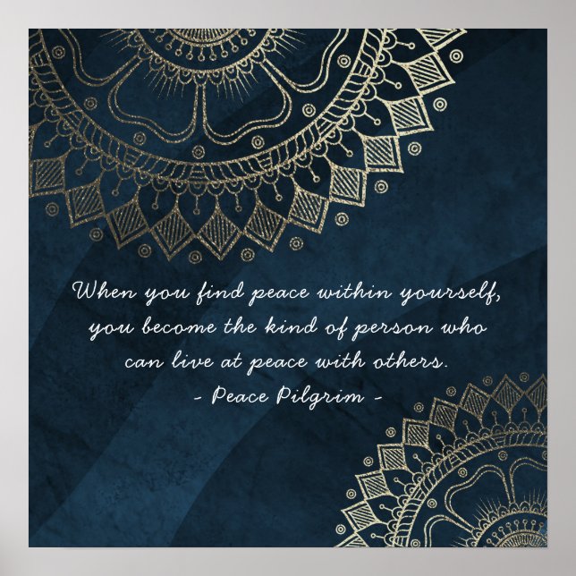 Yoga Meditation Instructor Blue Guld Mandala Quote Poster (Framsidan)