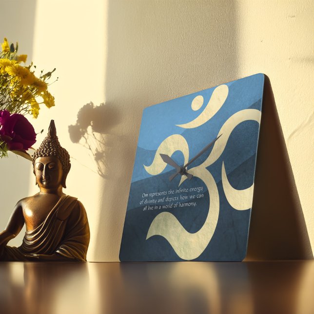 Yoga Meditation Instructor Blue och Guld OM Symbol Fyrkantig Klocka (Skapare uppladdad)