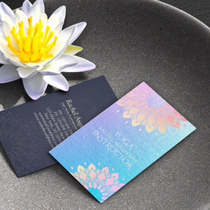 Yoga Meditation Instructor Blue Ro Guld Mandala Visitkort