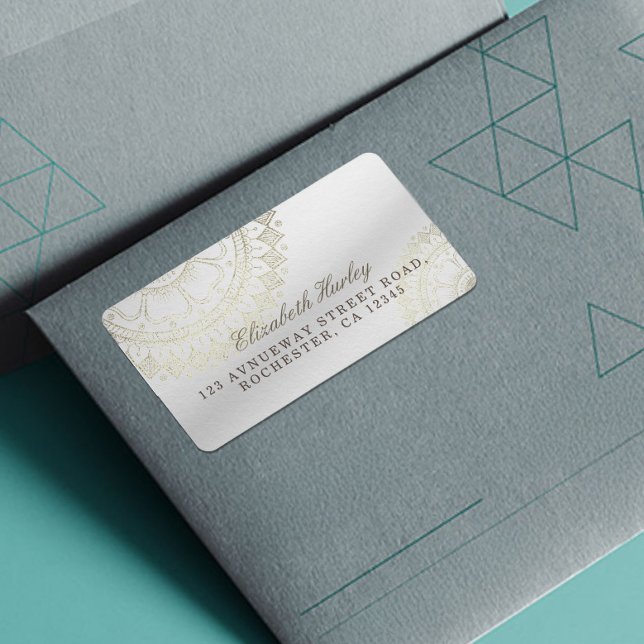 Yoga Meditation Instructor Guld Mandala Flowers Adressetikett (Skapare uppladdad)