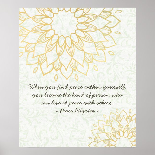 Yoga Meditation Instructor Guld Mandala Flowers Poster (Framsidan)