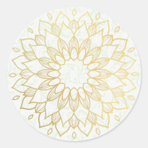 Yoga Meditation Instructor Guld Mandala Flowers Runt Klistermärke