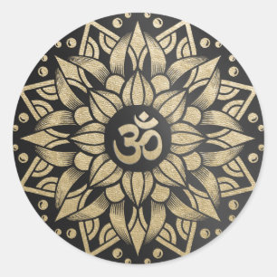 Yoga Meditation Instructor Guld Mandala om Symbol Runt Klistermärke