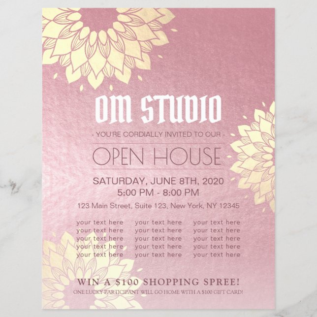 Yoga Meditation Instructor Guld Mandala Open House Reklamblad (Framsidan)