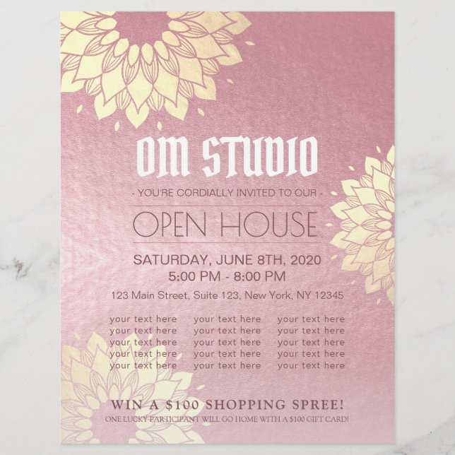 Yoga Meditation Instructor Guld Mandala Open House Reklamblad (Framsidan)