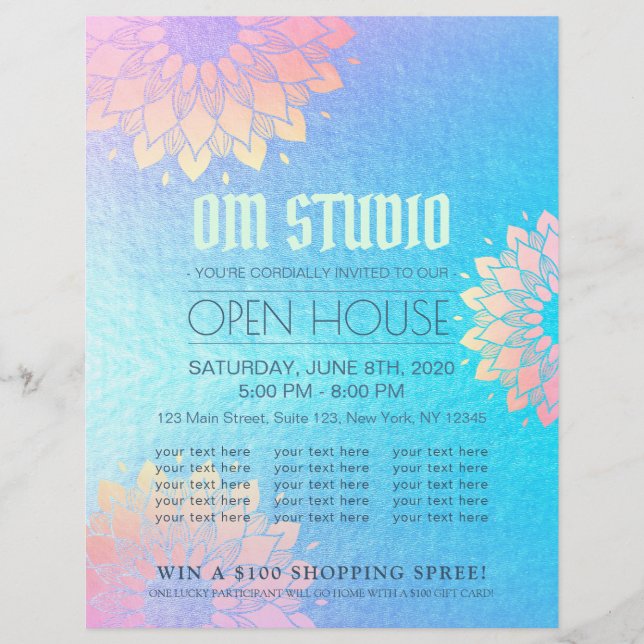 Yoga Meditation Instructor Guld Mandala Open House Reklamblad (Framsidan)