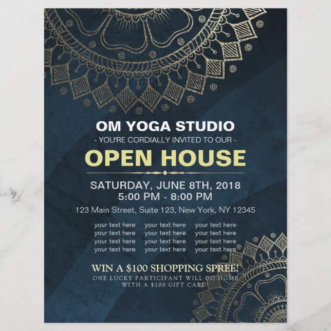 Yoga Meditation Instructor Guld Mandala Open House Reklamblad (Framsidan)