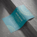 Yoga Meditation Instructor Guld Mandala Open House Reklamblad<br><div class="desc">Yoga Fitness Studio / Meditation Instructor / Personal Trainer / Life Coach / Healer / Reiki Master / Massage Therapy Open House Flyer Template - Modern Chic Faux Gold Foil Blommigt Mandala Symbols on Crystal Blue / Teal Grönt Blue Färg Background.</div>