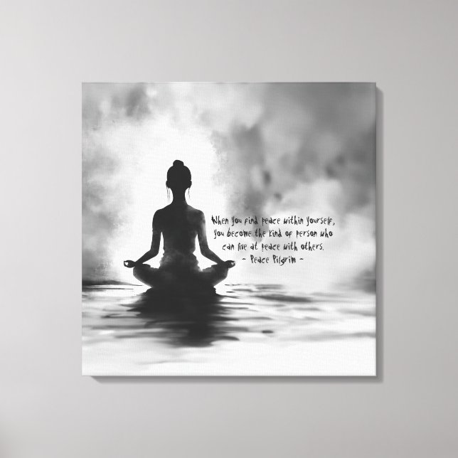 Yoga Meditation Instructor Lotus Pose Bläck Painti Canvastryck (Framsida)