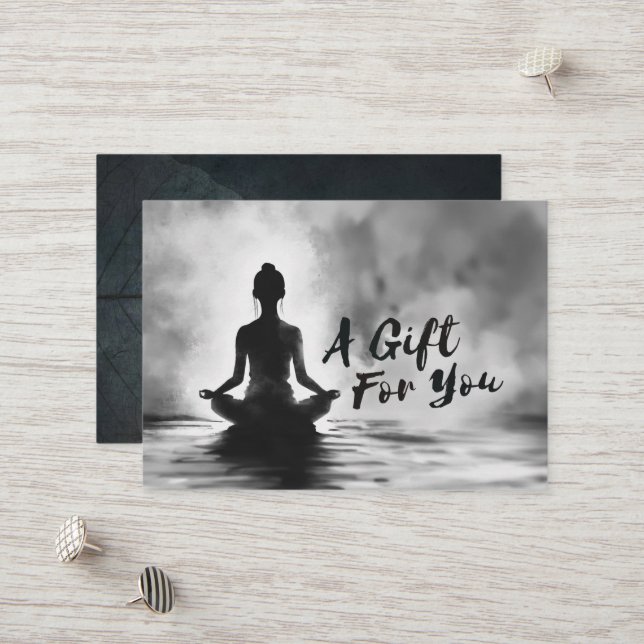 Yoga Meditation Instructor Lotus Pose Bläck Painti Rabattkort (Fram/Back In Situ)