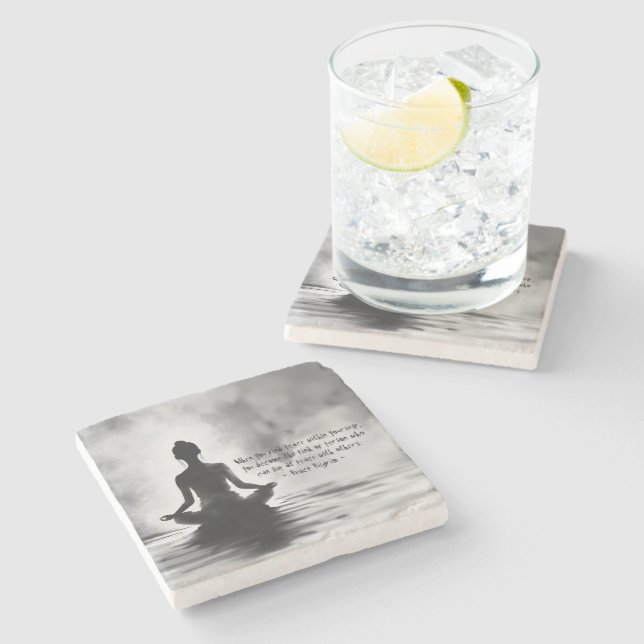 Yoga Meditation Instructor Lotus Pose Bläck Painti Stenunderlägg (Sidan)