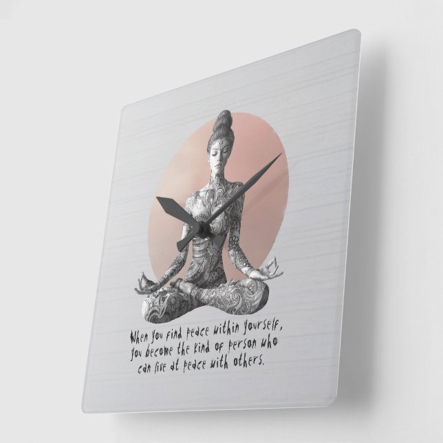 Yoga Meditation Instructor Reiki Master Lotus Pose Fyrkantig Klocka (Vinkel)