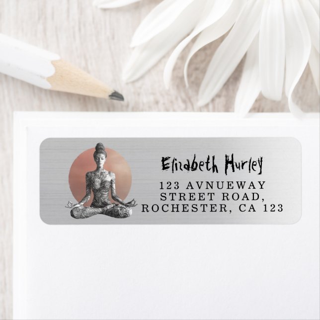 Yoga Meditation Instructor Reiki Master Lotus Pose Returadress Etikett (Insitu)