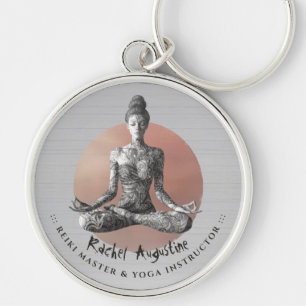 Yoga Meditation Instructor Reiki Master Lotus Pose Rund Silverfärgad Nyckelring