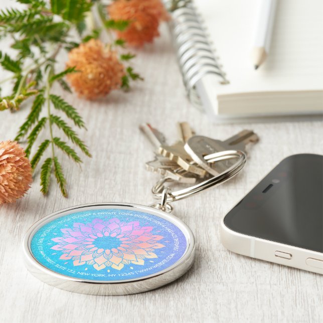 Yoga Meditation Instructor Ro Gold Foil Mandala Rund Silverfärgad Nyckelring (Sidan)