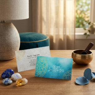 Yoga Meditation Instruktör Blå Guld Folie Mandala Visitkort