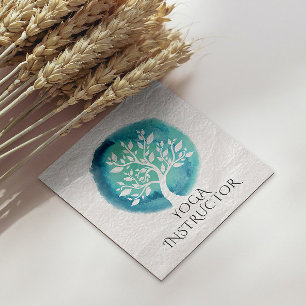 Yoga Meditation Instruktör Elegant Vit Teal Träd Fyrkantigt Visitkort