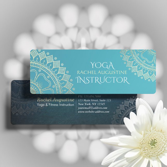 Yoga meditation instruktör Grön Blå Guld Mandala Mini Visitkort (Skapare uppladdad)