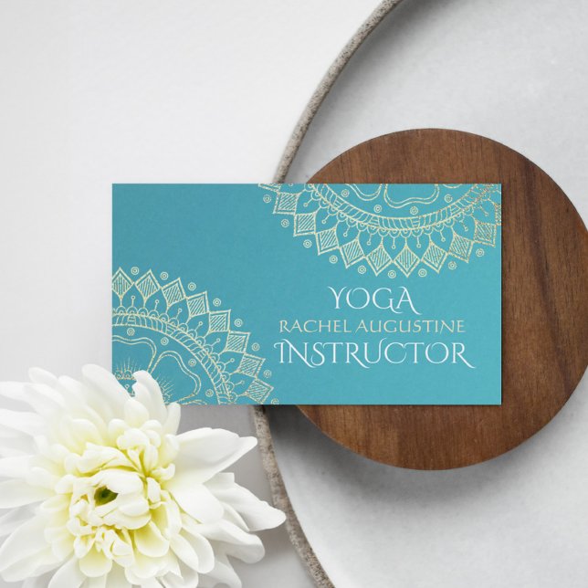 Yoga Meditation Instruktör Grön Blå Guld Mandala Visitkort (Skapare uppladdad)