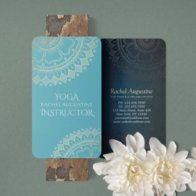Yoga meditation instruktör Grön Blå Guld Mandala Visitkort (Skapare uppladdad)