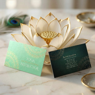 Yoga Meditation Instruktör Grön Guld Folie Mandala Visitkort