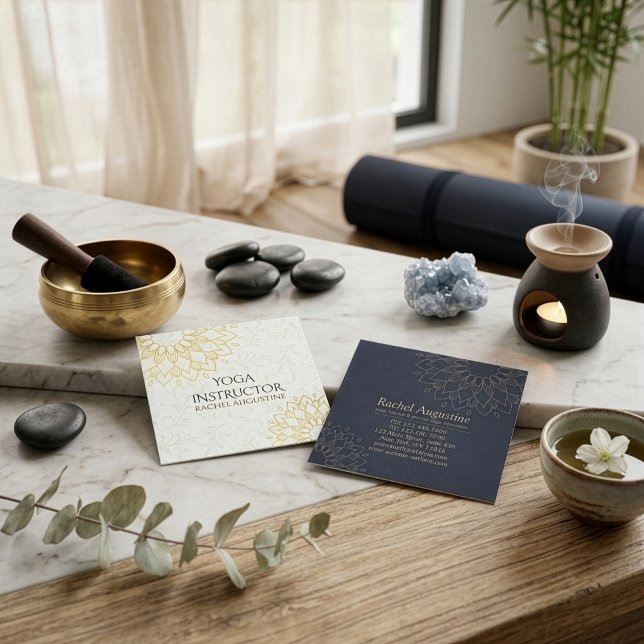 Yoga Meditation Instruktör Guld Blommig Mandala Fyrkantigt Visitkort (Skapare uppladdad)