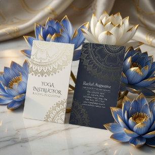 Yoga Meditation Instruktör Guld Mandala Marinblå Visitkort