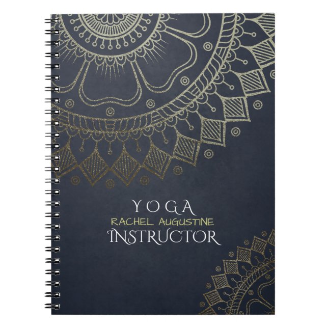Yoga Meditation-instruktör Guld Mandala-marinblått Anteckningsbok Med Spiral (Framsidan)