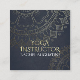 Yoga Meditation-instruktör Guld Mandala-marinblått Fyrkantigt Visitkort