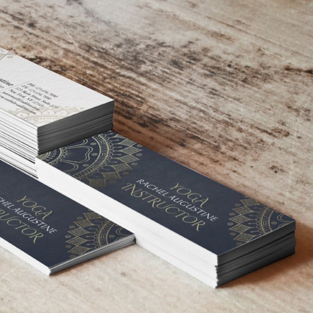 Yoga Meditation-instruktör Guld Mandala-marinblått Mini Visitkort (Skapare uppladdad)