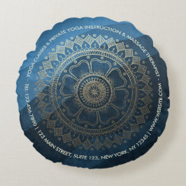Yoga Meditation-instruktör Guld Mandala-marinblått Rund Kudde