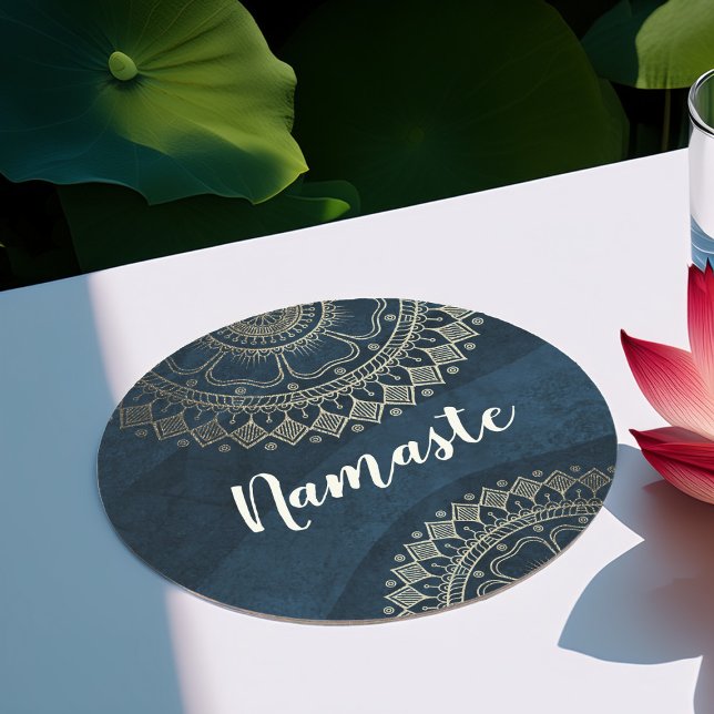 Yoga Meditation-instruktör Guld Mandala-marinblått Underlägg Papper Rund (Skapare uppladdad)