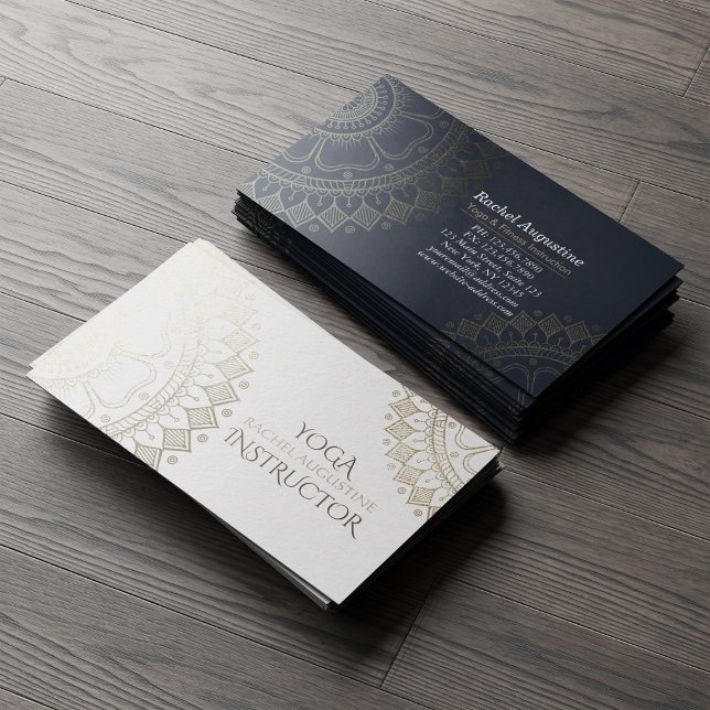 Yoga Meditation-instruktör Guld Mandala-marinblått Visitkort (Skapare uppladdad)