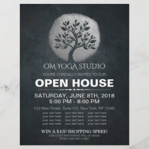 Yoga Meditation-instruktör Silver Träd Open House Reklamblad