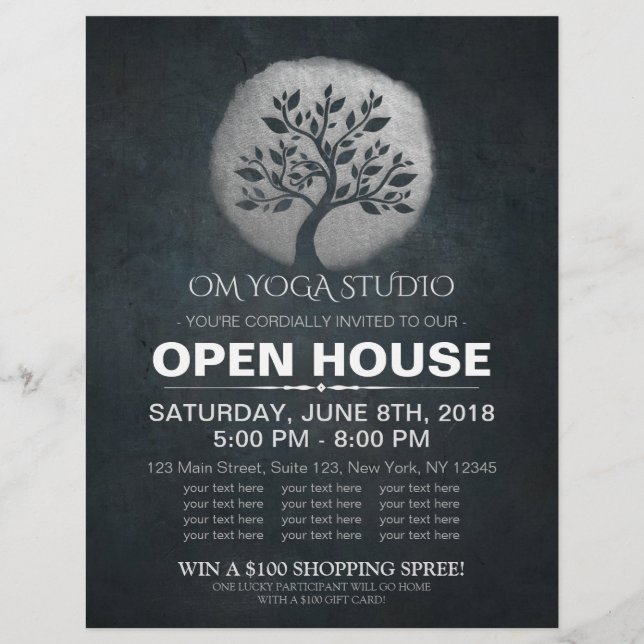 Yoga Meditation-instruktör Silver Träd Open House Reklamblad (Framsidan)