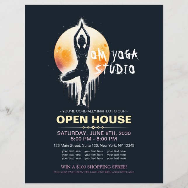 Yoga Meditation-instruktör Träd Pose Full Moon Reklamblad (Framsidan)