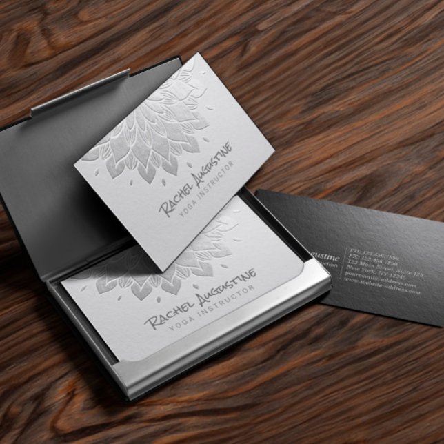 YOGA Meditation-instruktör White & Silver Mandala Visitkort (Skapare uppladdad)