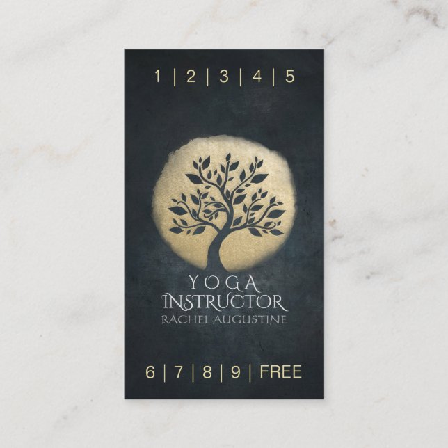 Yoga Meditation-instruktören Guld Träd Loyalty Slå Lojalitetskort (Framsida)