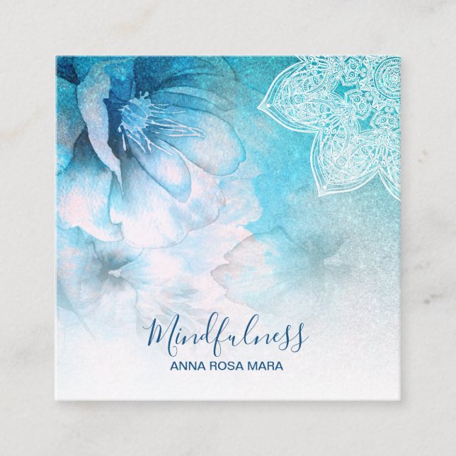 *~* Yoga Meditation Mandala Reiki Blommigt Glitter Fyrkantigt Visitkort (Framsida)