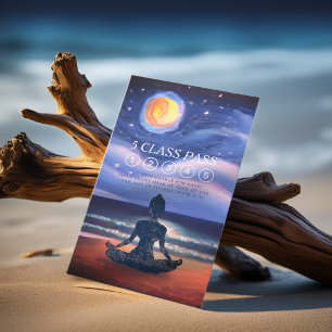 Yoga Meditation Måne Himlar Ocean Beach 5-klasspas Lojalitetskort