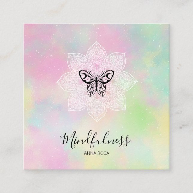 *~* Yoga Meditation Mindfulness Mandala Butterfly  Fyrkantigt Visitkort (Framsida)