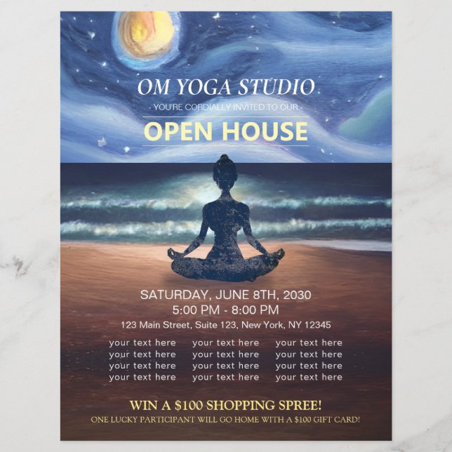 Yoga Meditation Moonlight Ocean Beach Open House F Reklamblad (Framsidan)