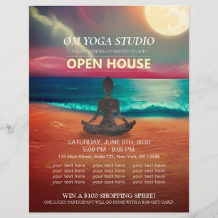 Yoga Meditation Moonlight Ocean Beach Open House Reklamblad