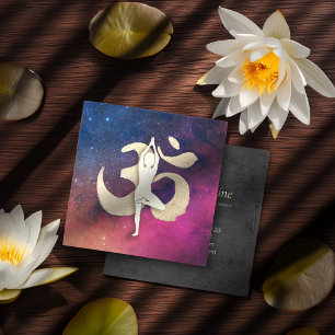 Yoga Meditation Pose Guld OM Symbol Galaxy Nebula Fyrkantigt Visitkort