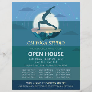 Yoga Meditation Pose Måne Flies Island Open House Reklamblad